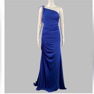 Halston x Netflix Anjelica One Shoulder Jersey Gown cobalt blue size 2 XS